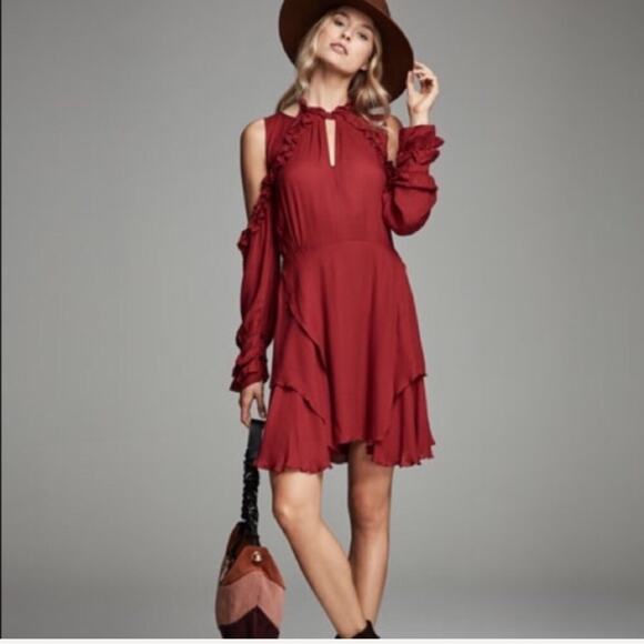 NWT IRO Hanie ruffle cold shoulder wine dress - Picture 7 of 7